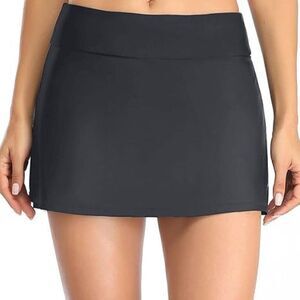 Coastal Blue Black Swim Skirt Elastic Waist Bathing Suit Bottoms, XL (16-18)